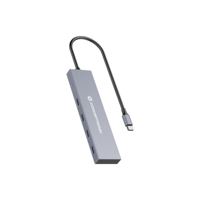 Hub usb 3.2 conceptronic hubbies14g 4 puertos usb-c 10gbps 100w pd carcasa de aluminio