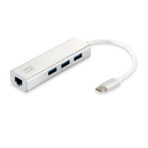 Adaptador usb-c a gigabit ethernet rj45 level one con hub usb 3.0 3 puertos