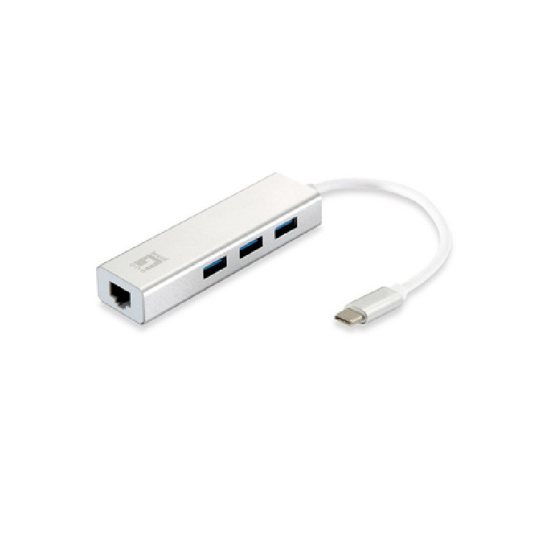 Adaptador usb-c a gigabit ethernet rj45 level one con hub usb 3.0 3 puertos