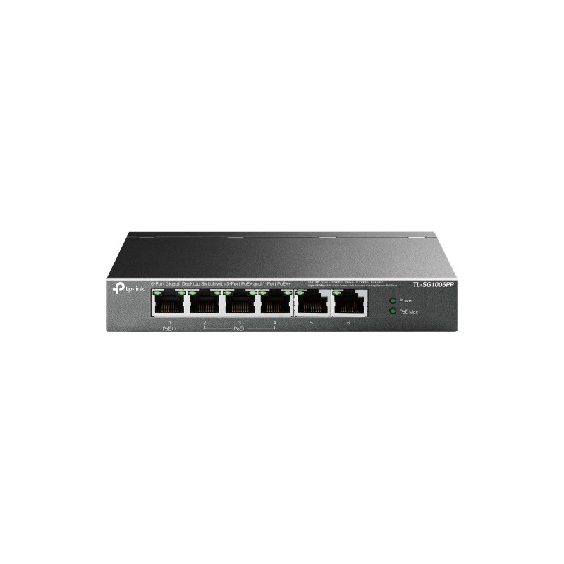 Switch no gestionable tp-link sg1006pp 6p 10/100/1000 mbps de estos 3p poe+ y 1p poe++ (64w) sobreme