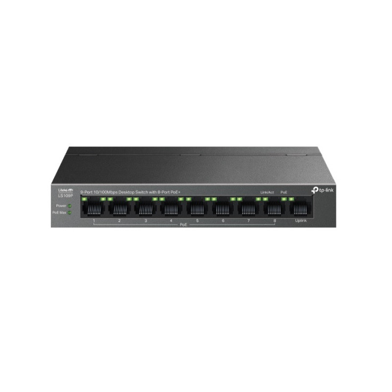 Switch no gestionable tp-link ls109p litewave 8p 10/100 poe+ sobremesa carcasa metal no rack