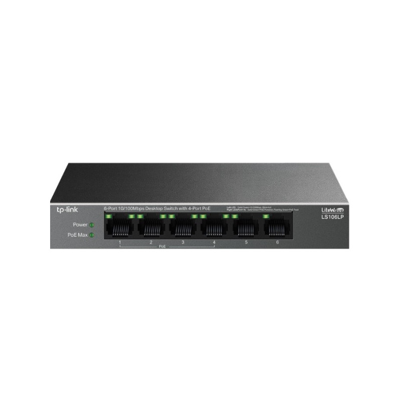 Switch no gestionable tp-link ls106lp litewave 6p 10/100 4p poe+ sobremesa carcasa metal no rack