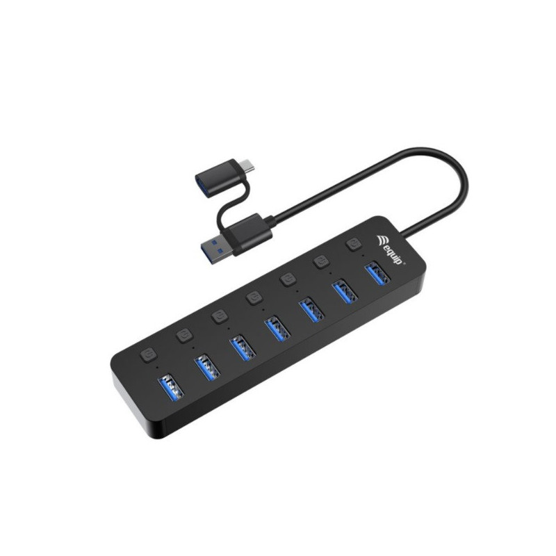 Hub usb equip life 128965 7 puertos usb-a 3.2 gen1 con interruptor led 5v/2a incluye adaptador a usb