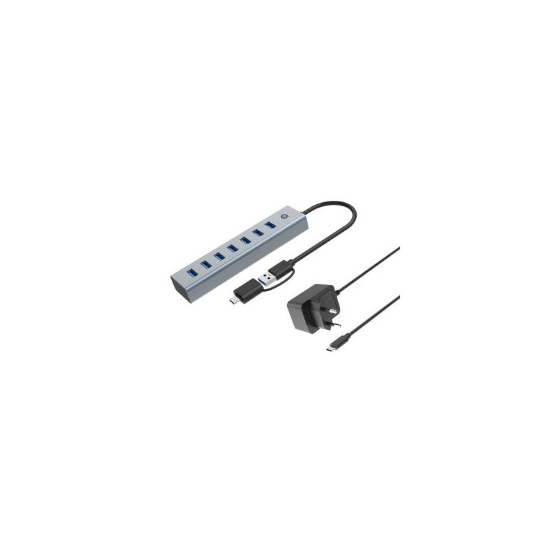 Hub usb 3.0 conceptronic hubbies21gp 7 puertos  usb-c a  7xusb-a con alimentador