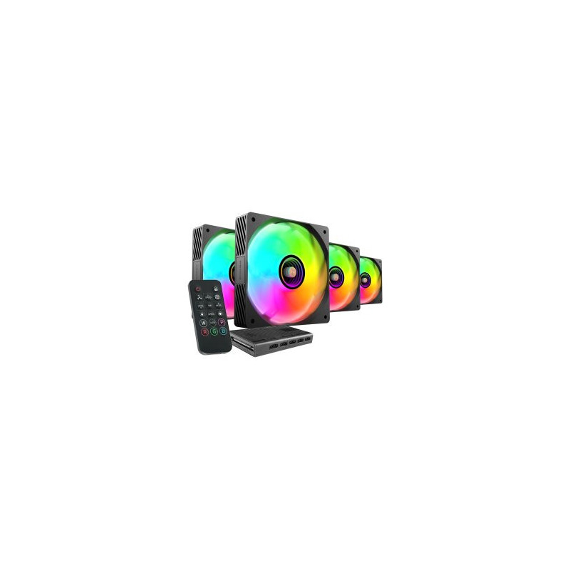 Kit 4xventilador interno argb mars gaming mf3dprokit negro 120mm argb hub rf remote