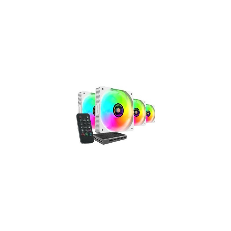 Kit 4xventilador interno argb mars gaming mf3dprokit blanco 120mm argb hub rf remote