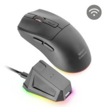 Mouse mars gaming wireless y bluetooth mmt3 rgb base de recarga magnetica 14400 dpi color negro