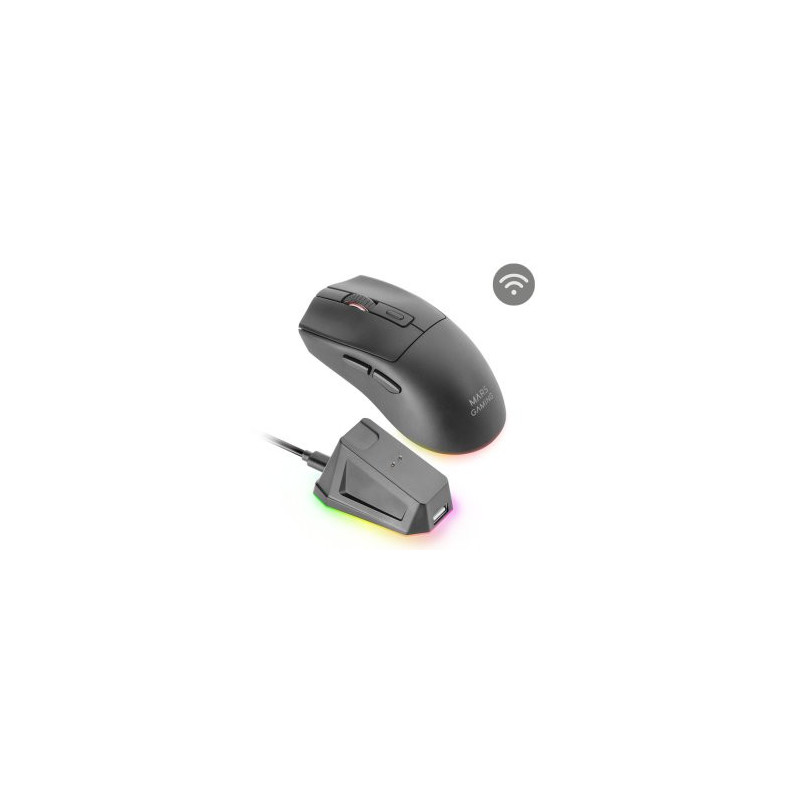 Mouse mars gaming wireless y bluetooth mmt3 rgb base de recarga magnetica 14400 dpi color negro