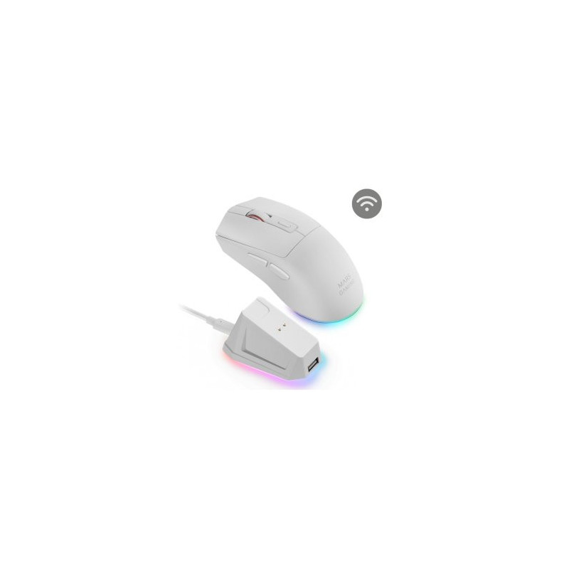 Mouse mars gaming wireless y bluetooth mmt3 rgb base de recarga magnetica 14400 dpi color blanco