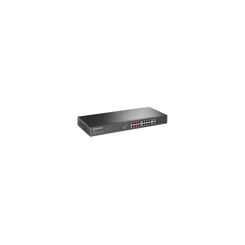 Switch no gestionable mercusys ms118cp 18p 16xrj45 100mbps poe+ 2x1gbps 2xsfp 1gbps enrackable