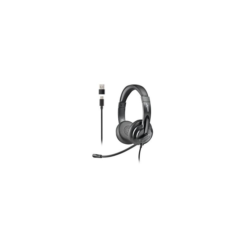 Headset usb-c ngs vox605 usb-c control de volumen 2m microfono regulable adaptador usb-a negro
