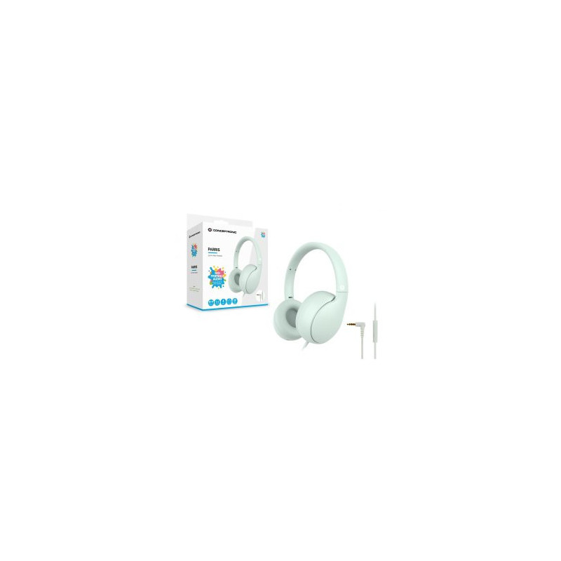 Headset infantil conceptronic parris04gt entrada 1xjack 3.5 plegable color verde claro