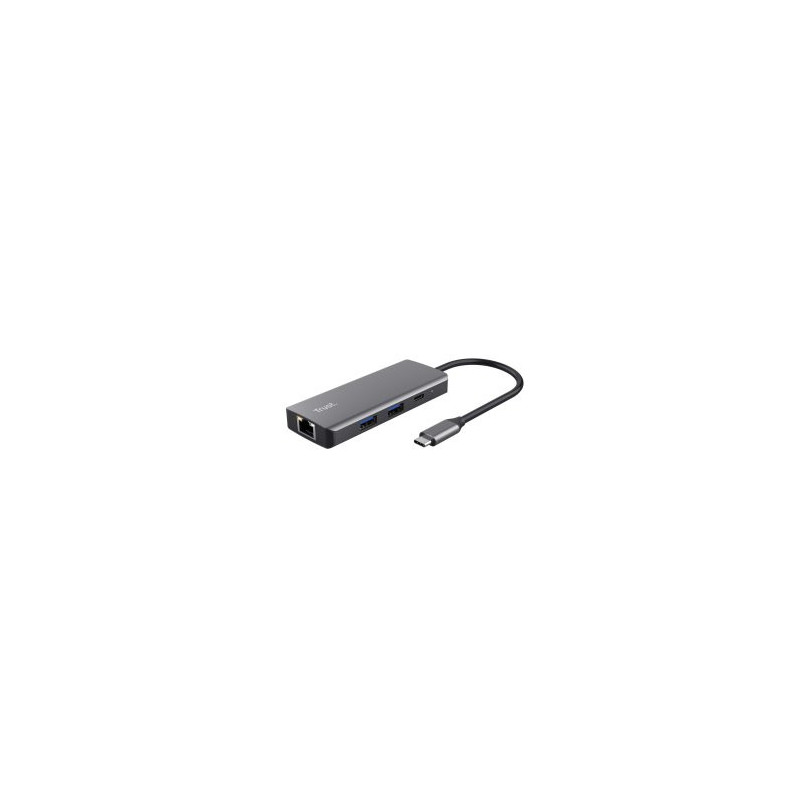 Hub usb-c trust dalyx 6 en 1 aluminio 1xhdmi 4k 2xusb-a 3.2 1xusb-c pd 100w lector sd microsd