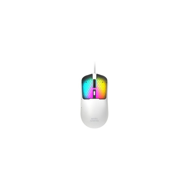 Mouse mars gaming mm-viperw ultraligero 56g cableado usb 6 botones 12800 dpi rgb blanco