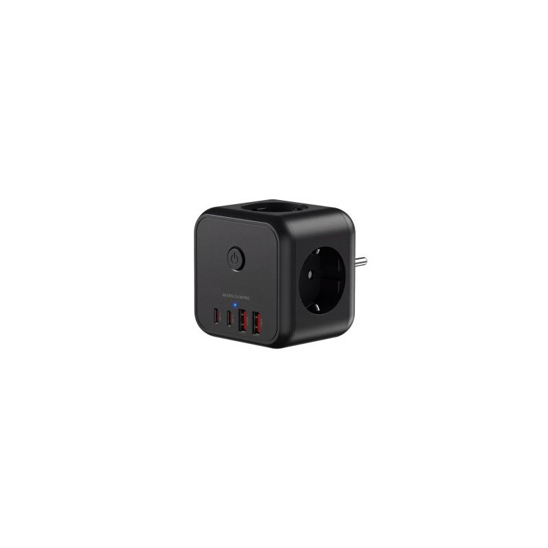 Powercube mars gaming md-cube20 4 usb 3 tomas de corriente. regleta color negro