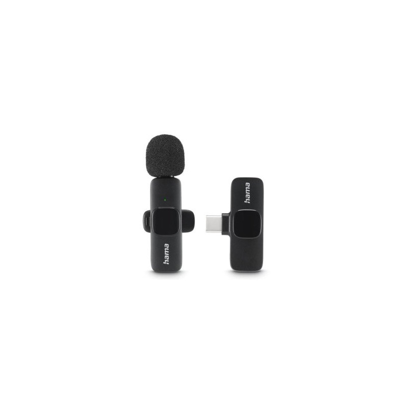 Microfono hama smart wireless gadget usb-c cancelacion ruido ia patron omnidireccional pinza negro