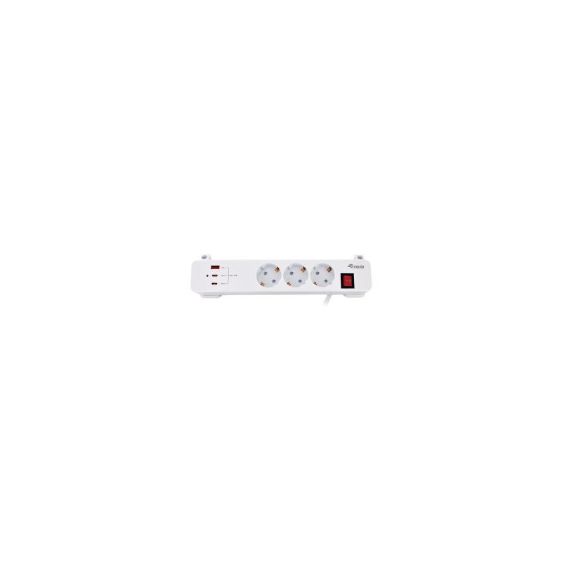 Regleta alimentacion equip 245556 con abrazadera 3 tomas schuko 2xusb-c 1xusb-a 20w blanco