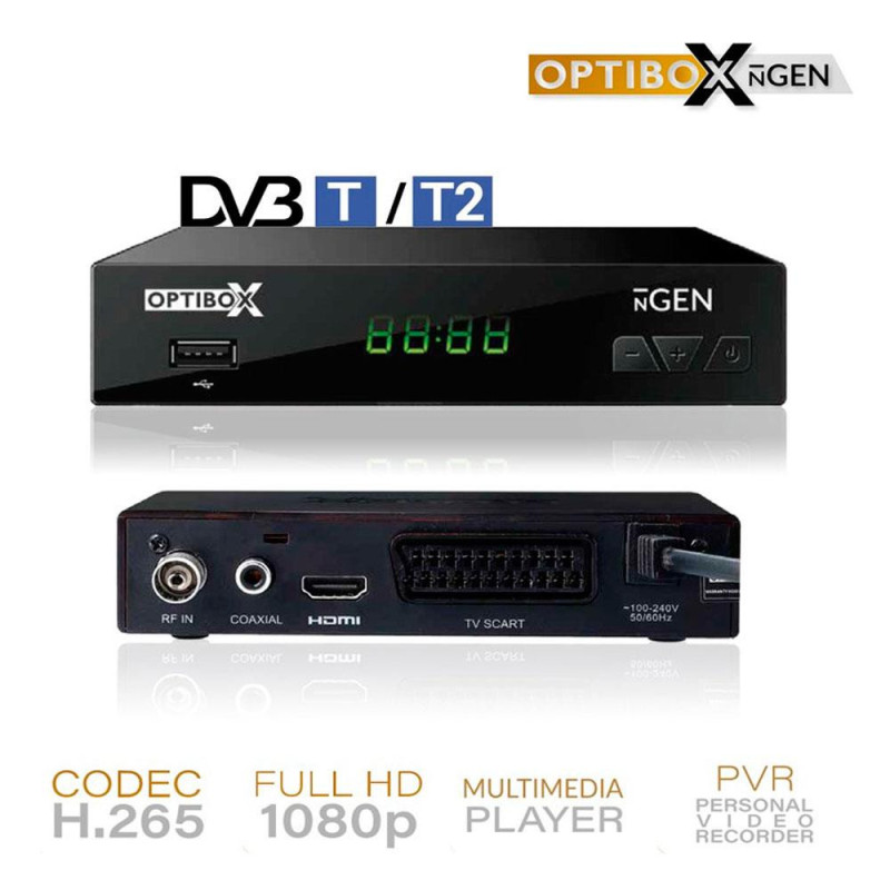 TDT HD Optibox NGEN / FullHD 1080p / DVB-T2 HD / H.265-HEVC / HDMI / SCART / USB Multimedia - Reg. / Caja y articulos desprecin…