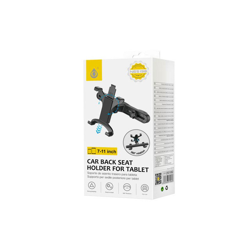 Soporte Universal tablet reposacabezas Negro / NE5198 / Hasta 11 Pulgadas / 360º Ajustable