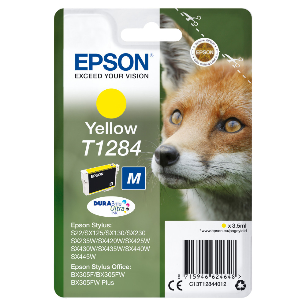 Tinta original epson t1284 amarillo c13t12844022 3.5ml   con alarma