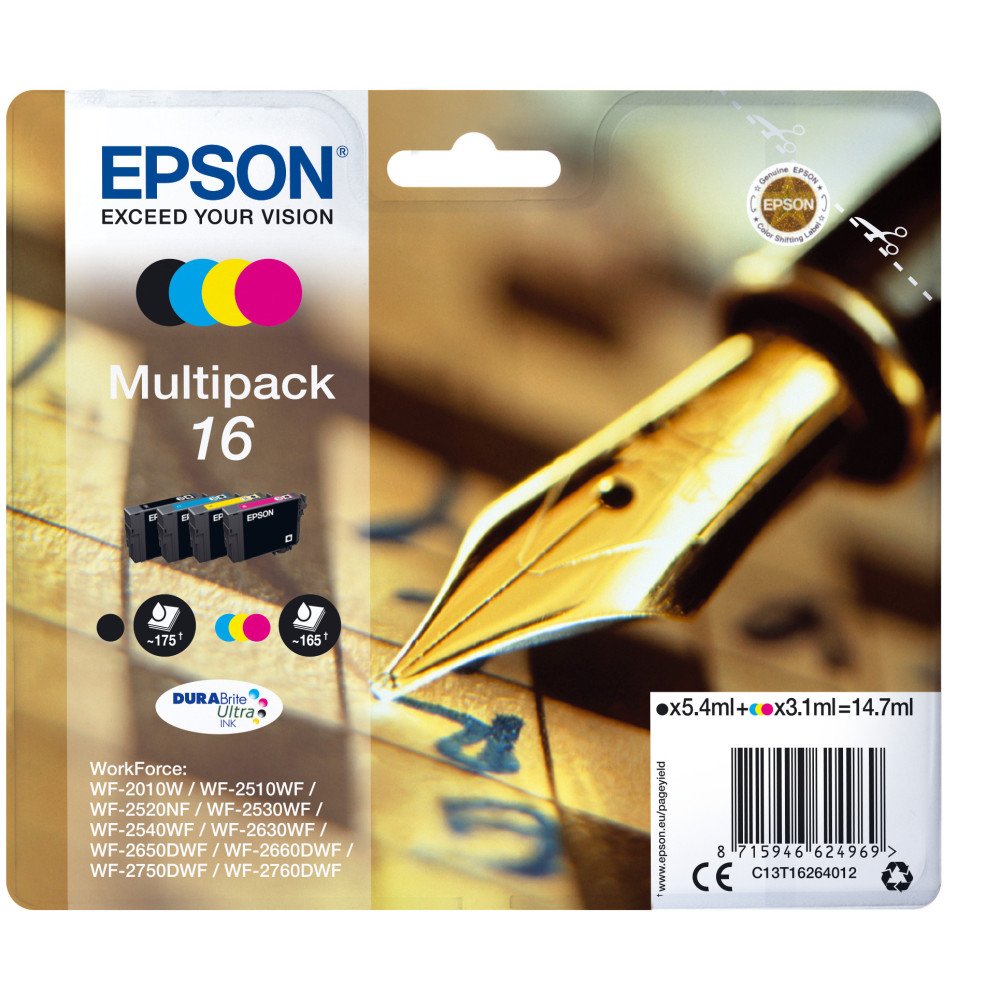 Tinta original epson t1626 multipack 4 colores c13t16264022   con alarma
