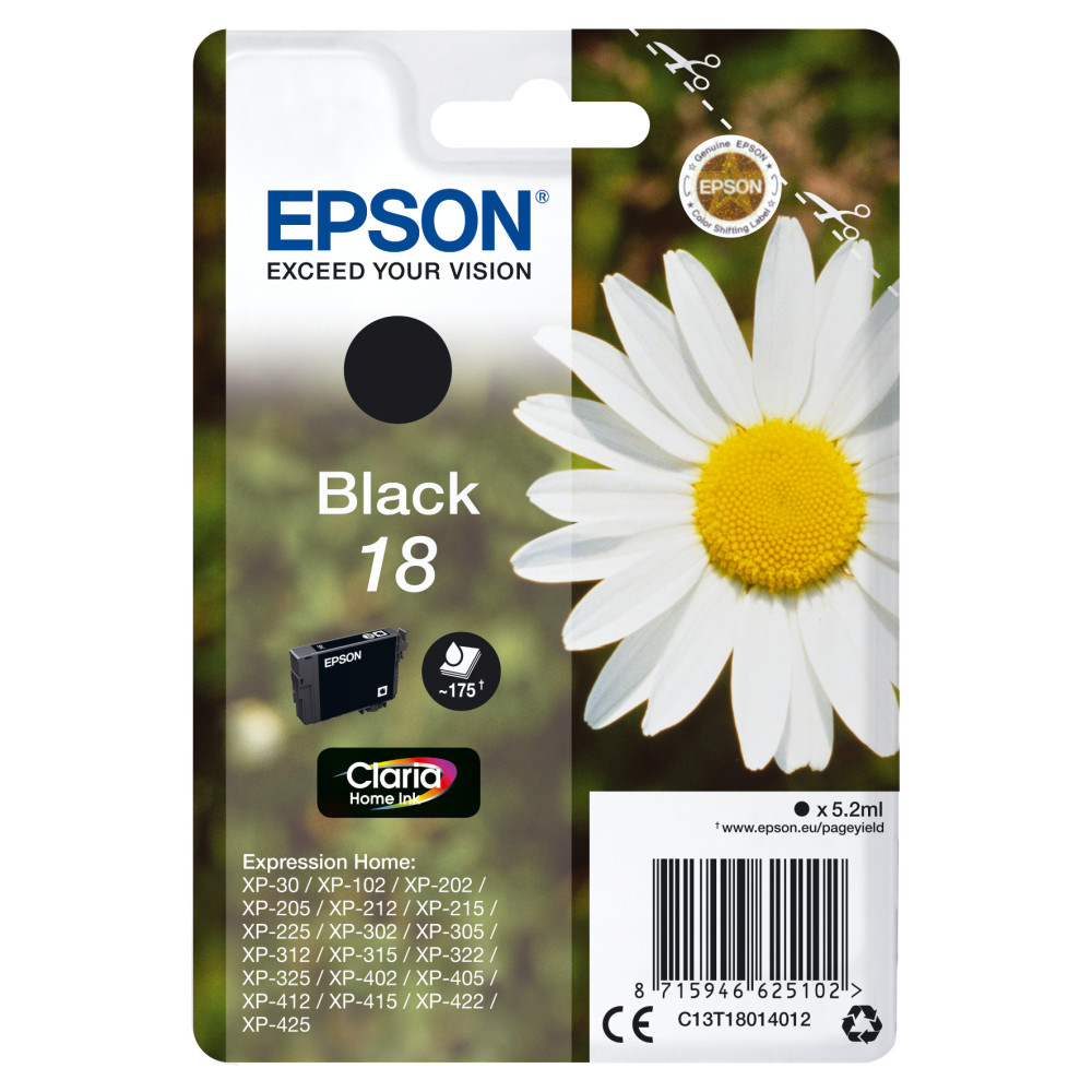 Tinta original epson t1801 negro c13t18014022 5.2ml   con alarma