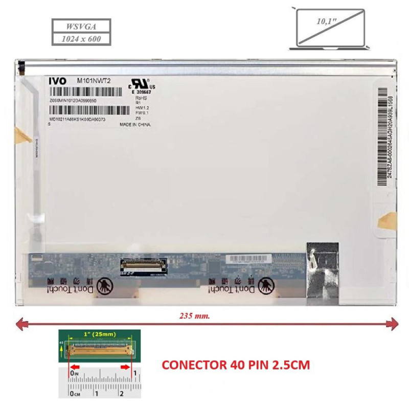 Pantalla compatible para portátil LED 10.1\ 40 Pines"