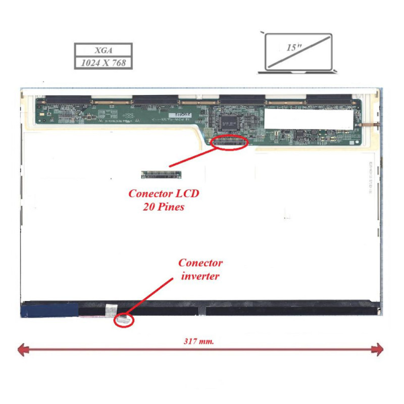 Pantalla para portátil LCD 15\ 20 Pines 1024X768"