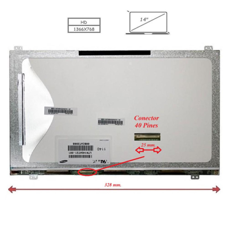 Pantalla para portátil LED 14\ Slim 40 Pines WXGA"