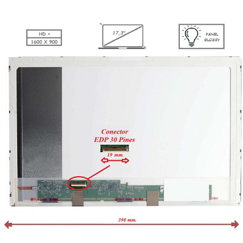Pantalla para portátil LED 17.3\ 30 Pines 1600x900 Brillo"