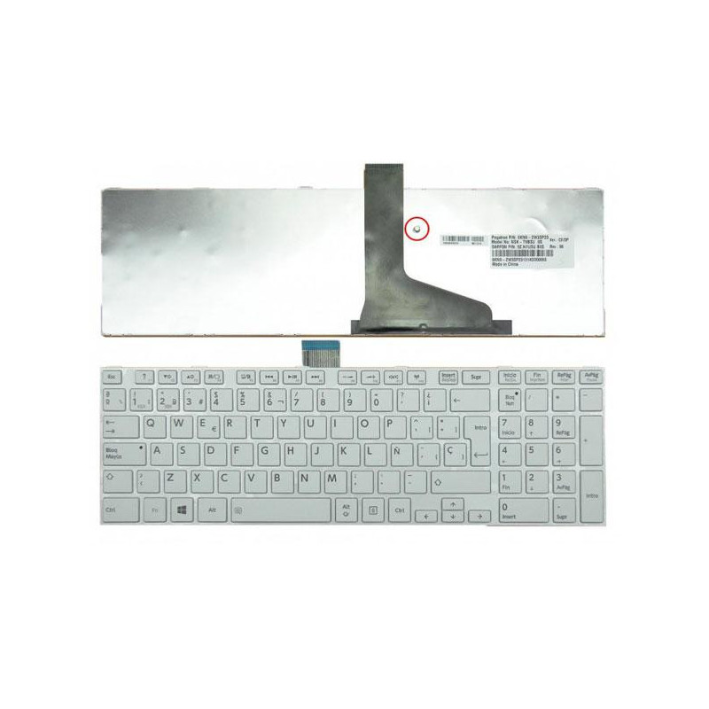 Teclado compatible para portátil TOSHIBA c850/c855/c870/l850/l855/l950 blanco con marco