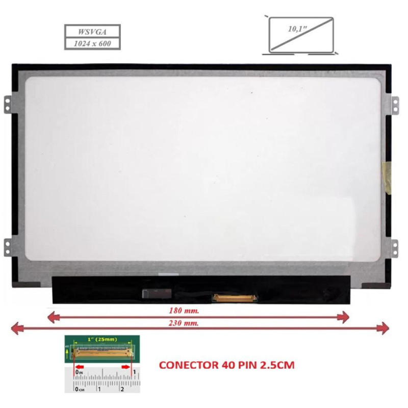 Pantalla compatible para portátil LED 10.1\ SLIM 40 Pines"