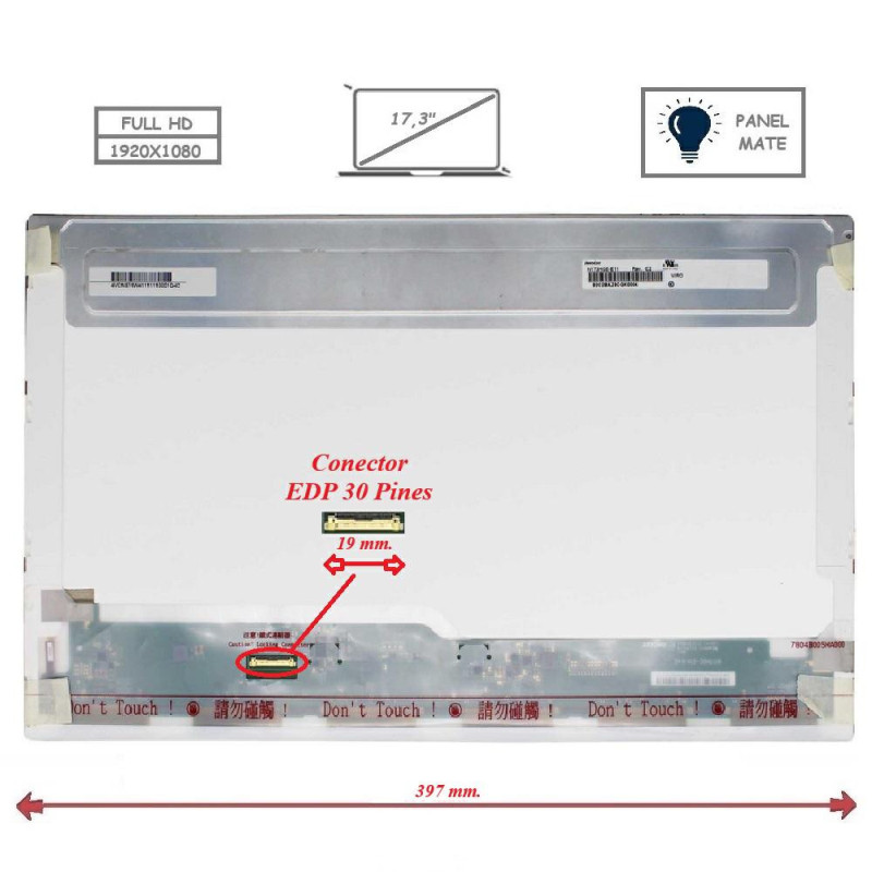 Pantalla para portátil LED 17.3\ 30 Pines Full HD Mate Sin Backets Conector Izquierda"