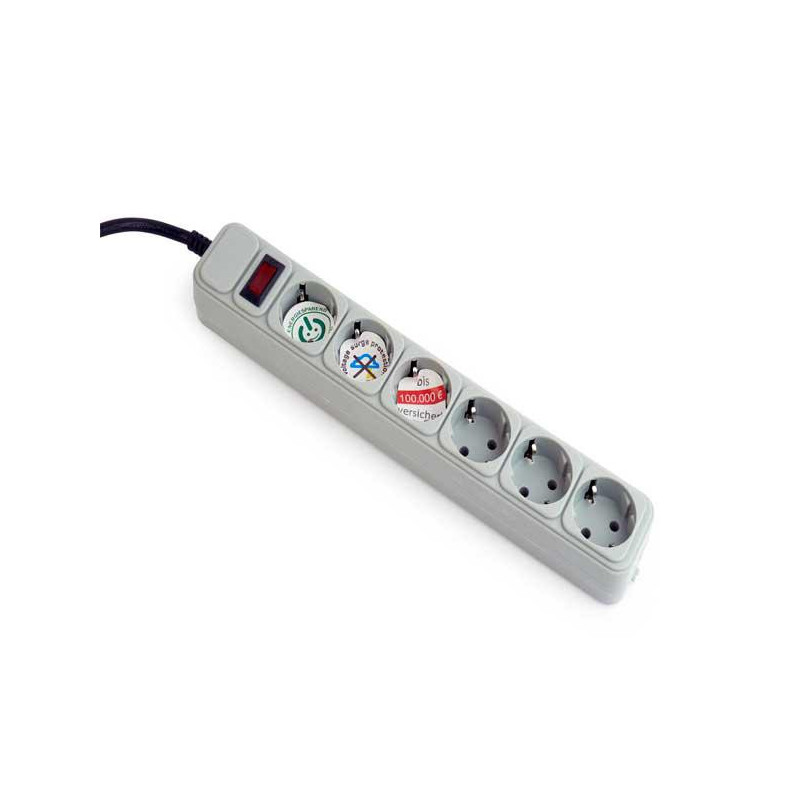 Regleta 6 tomas proteccion antipicos gris Gembird 1.8m / SPG6-B-6C