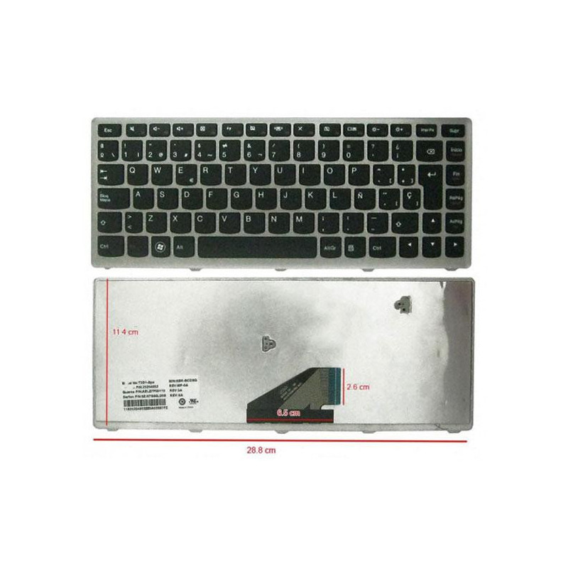 Teclado compatible para portátil LENOVO IdeaPad u310 / Negro / Marco Plata / 25204982