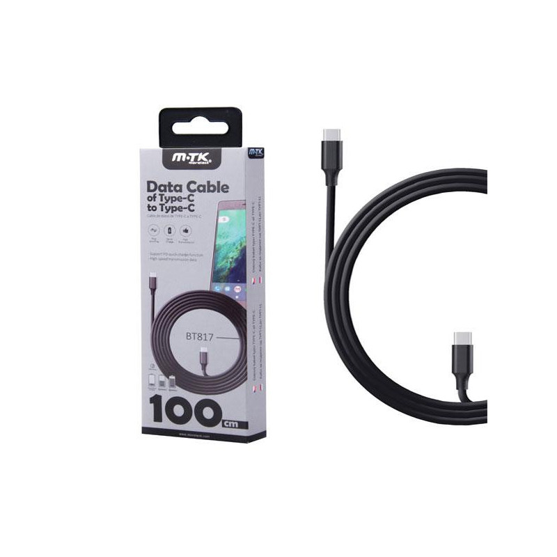 Cable datos Type-C M/M / 1m / 5a / PD 25w / Carga rapida /  BT817 / Negro / One+