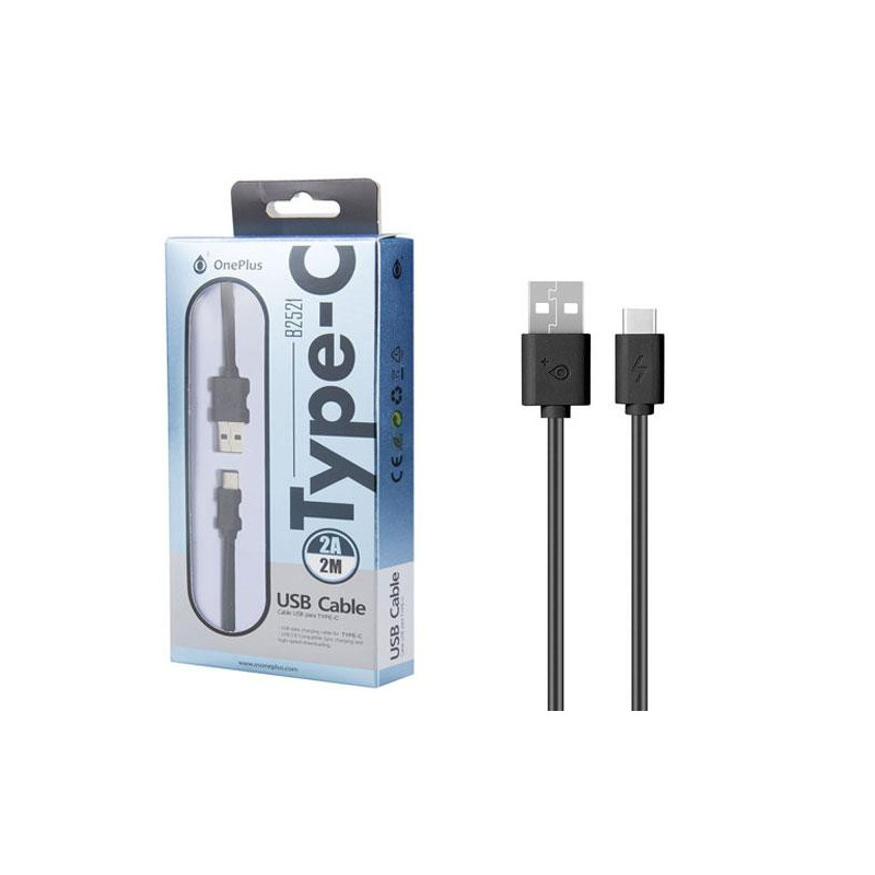 Cable datos USB 2.0 a Type-C / 2m / 2.4a / B2521 / Negro / One+