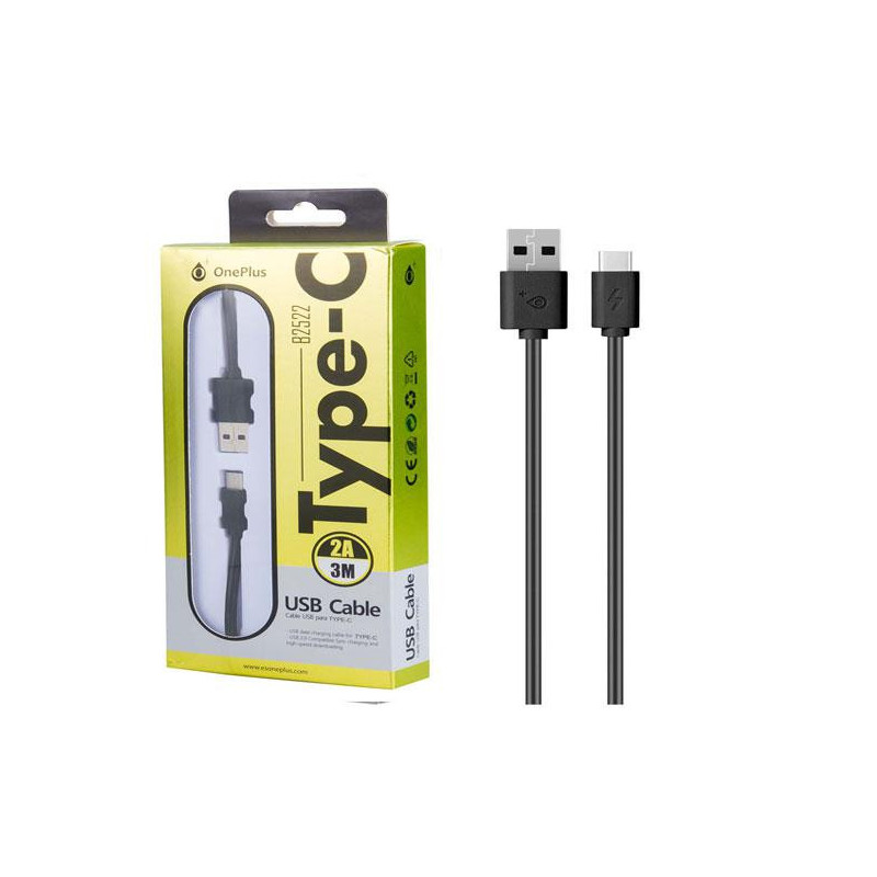 Cable datos USB 2.0 a Type-C / 3m / 2.4a / B2522 /  Negro / One+