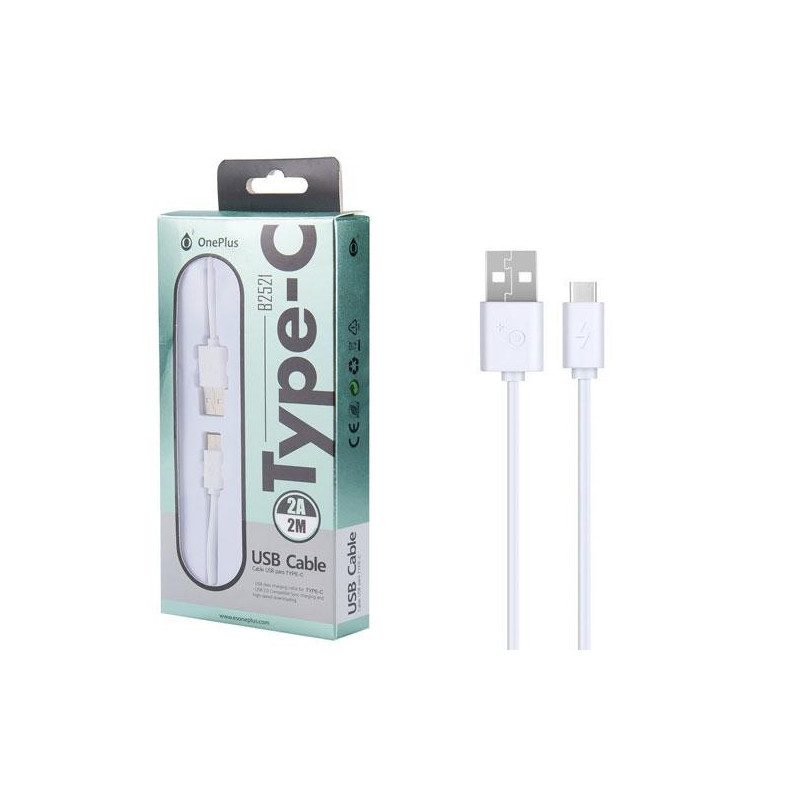 Cable datos USB 2.0 a Type-C / 2m / 2.4a / B2521 / Blanco / ONE+