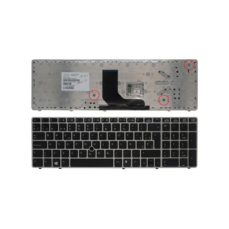 Teclado compatible para portátil HP Probook 6570b /6560b/ Elitebook 8570p / Poinstick / Marco Plata / Negro