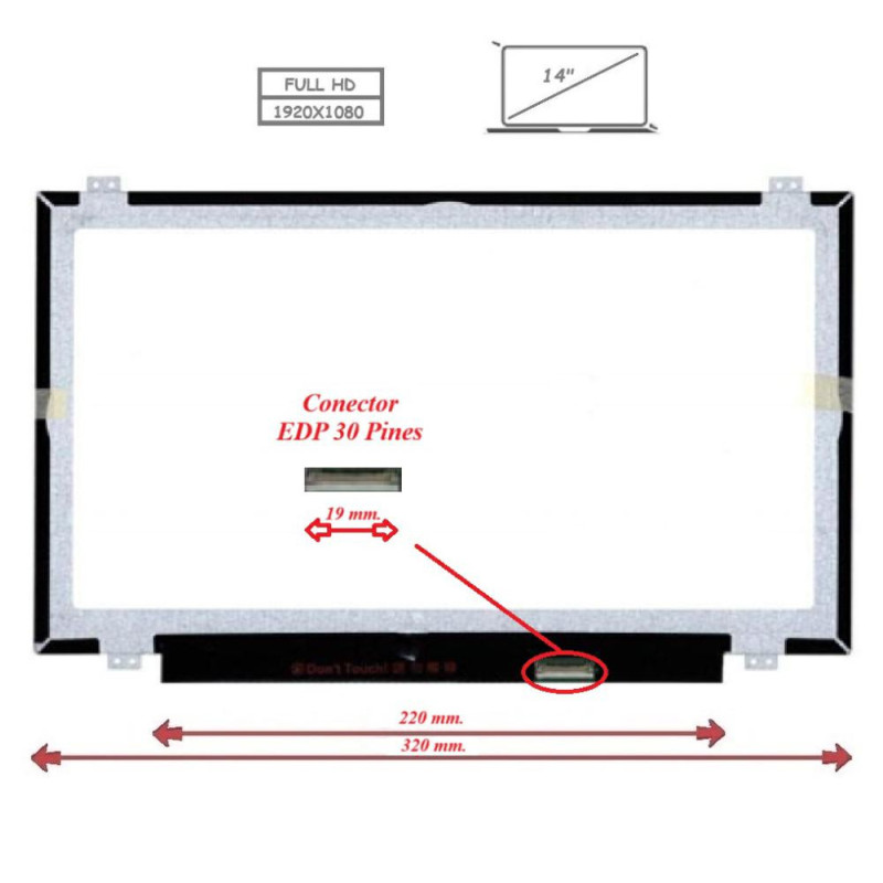 Pantalla para portátil LED 14\ Slim 30 Pines Full HD Ancho 32cm"
