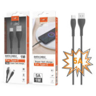 Cable datos USB 2.0 a Type-C / 1m / 5a / Carga rapida / Butter TB1224 / Negro / Mtk