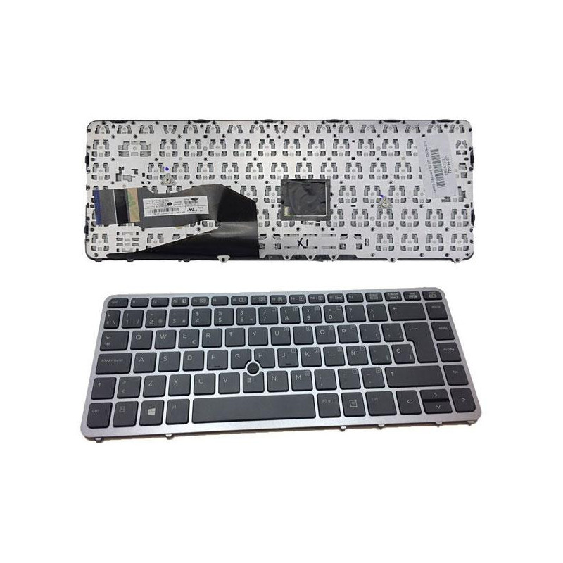 Teclado compatible para portátil HP Elitebook + Pointstick 745 / 750 / 755 / 840 / 850 g2 / Negro marco plata