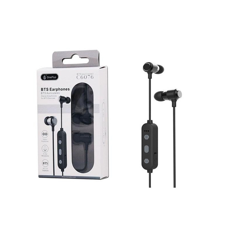 Auriculares deportivos Metal Muk C6076 / Bluetooth 5.0 / Rellamada / Negro / One+