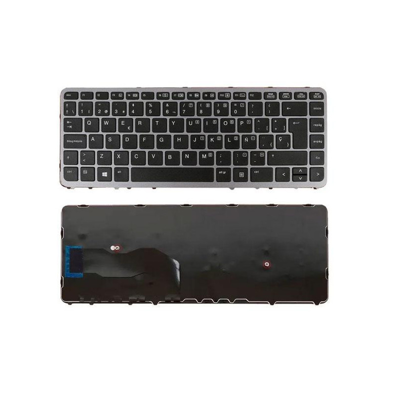 Teclado compatible para portátil HP Elitebook 745 / 750 / 755 / 840 / 850 g2 / Sin Poinstick / Negro marco plata