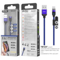 Cable datos 3 en 1 magnético (MicroUSB + Type-C + lightning) 1m / 2.4a / Azul / TB1237 / ONE+