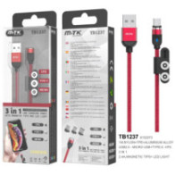 Cable datos 3 en 1 magnético (MicroUSB + Type-C + lightning) 1m / 2.4a / Rojo / TB1237 / ONE+