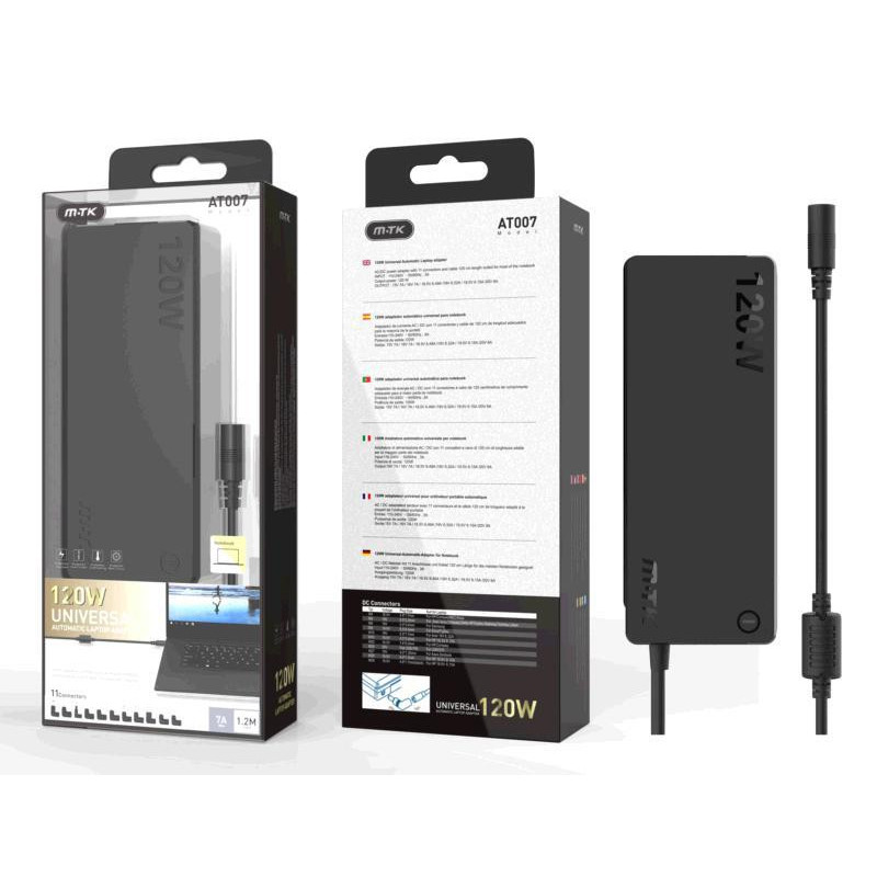 Cargador para portátil universal automático 120W / 11 conectores / 1.2m / AT007 / Mtk