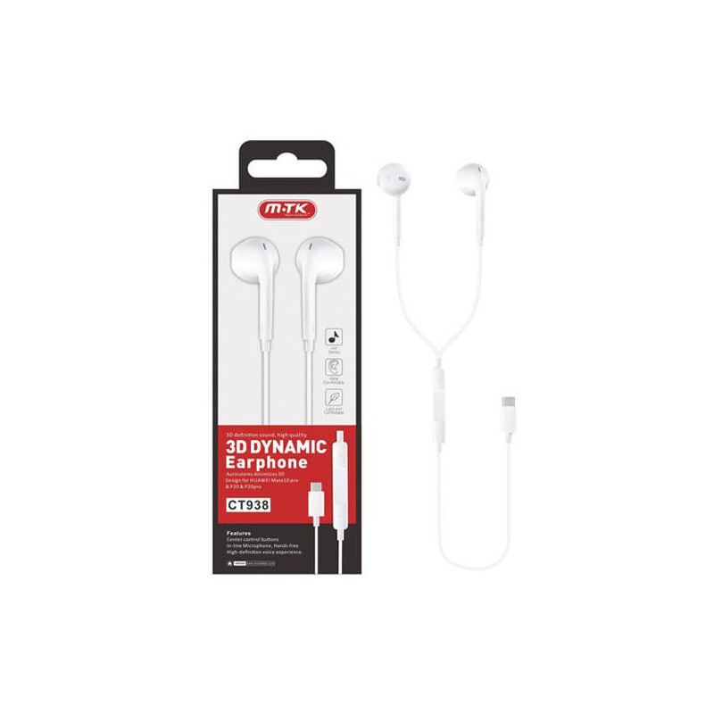 Auriculares + Microfono Dinamic CT938 Anturio / Conexion Type-C / 1.2m / blanco / MTK