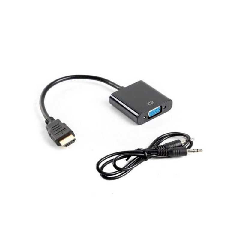 Cable adaptador HDMI a VGA + Audio Lanberg / Negro / Ad-0017-bk